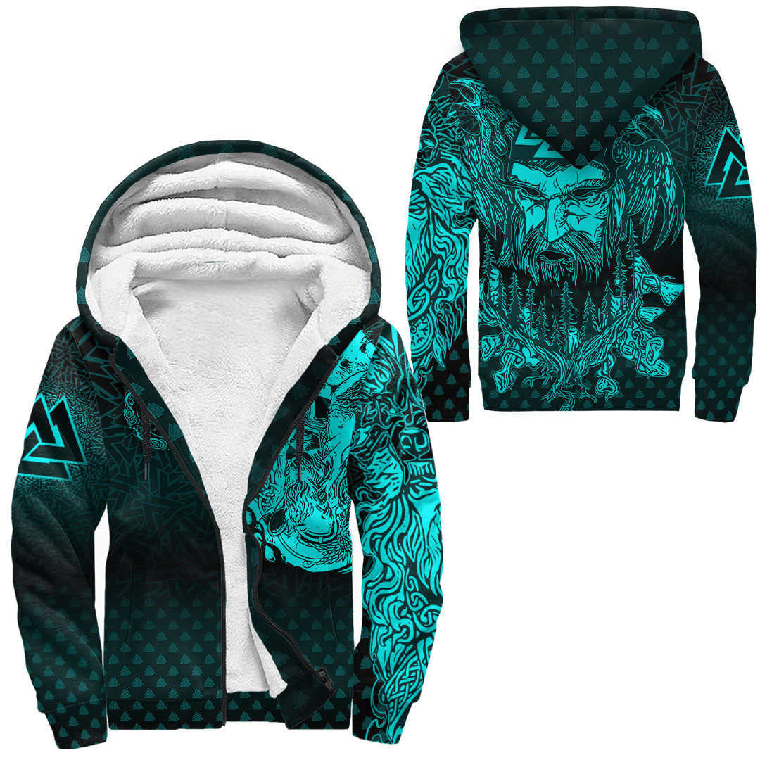 Viking Clothing Viking Odin Raven Tattoo Style Cyan Version Raglan Sherpa Hoodie RLT12 - Wonder Print Shop