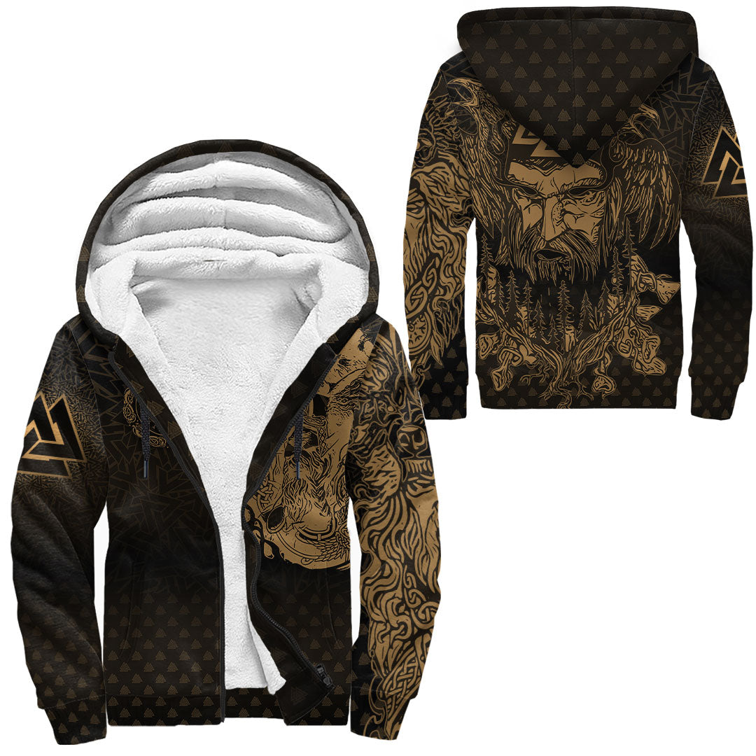 Viking Clothing Viking Odin Raven Tattoo Style Gold Version Raglan Sherpa Hoodie RLT12 - Wonder Print Shop