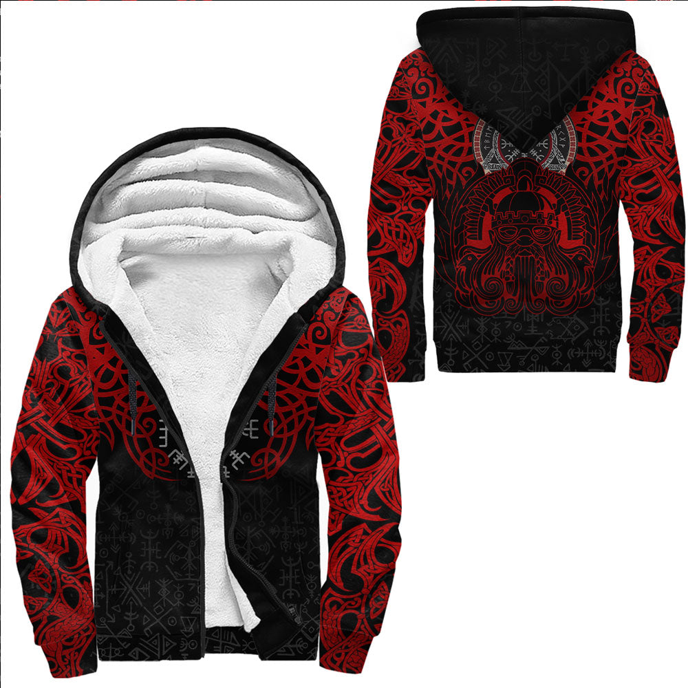 Viking Clothing Viking Odin Helm Of Awe (Red) Sherpa Hoodie RLT12 - Wonder Print Shop