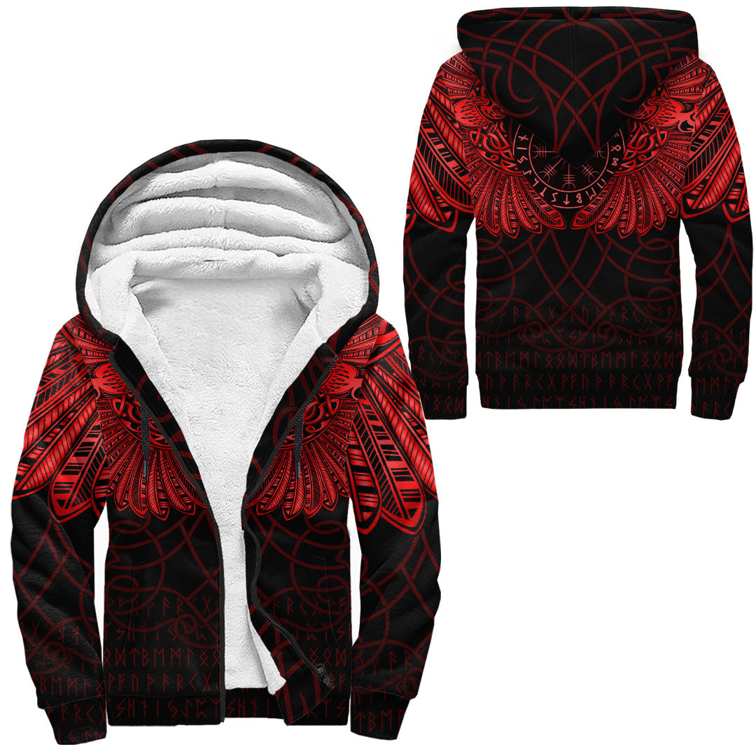 Viking Clothing Viking Odin's Celtic Two Ravens Red Version Sherpa Hoodie RLT12 - Wonder Print Shop