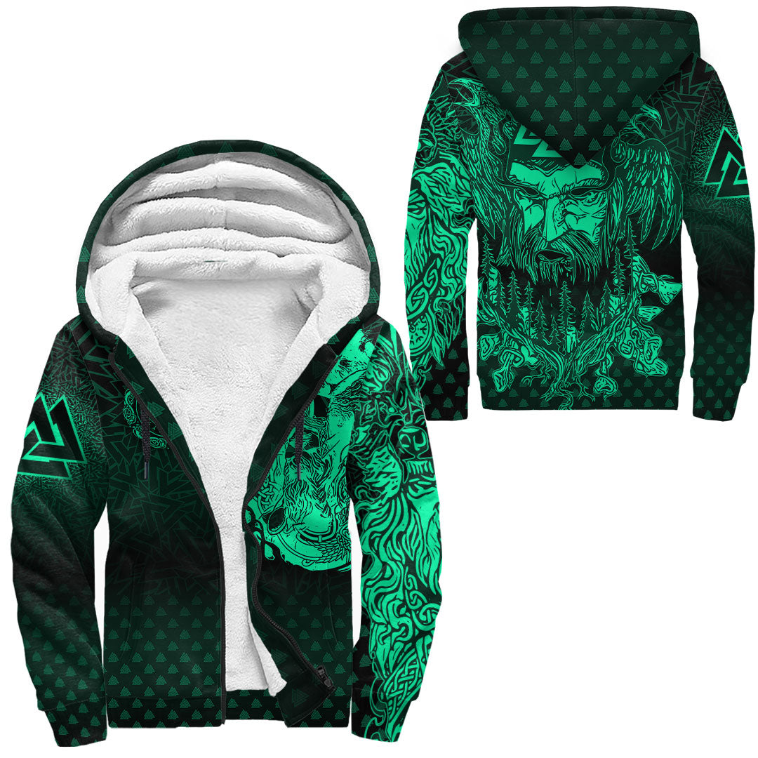 Viking Clothing Viking Odin Raven Tattoo Style Green Version Raglan Sherpa Hoodie RLT12 - Wonder Print Shop