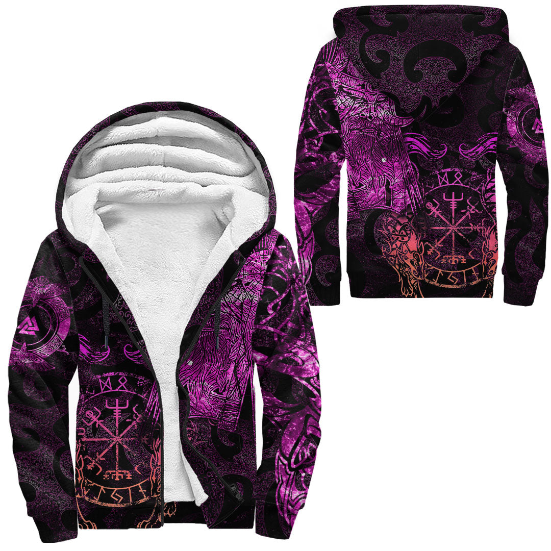 Viking Clothing Viking Odin Tattoo Pink Version Sherpa Hoodie RLT12 - Wonder Print Shop