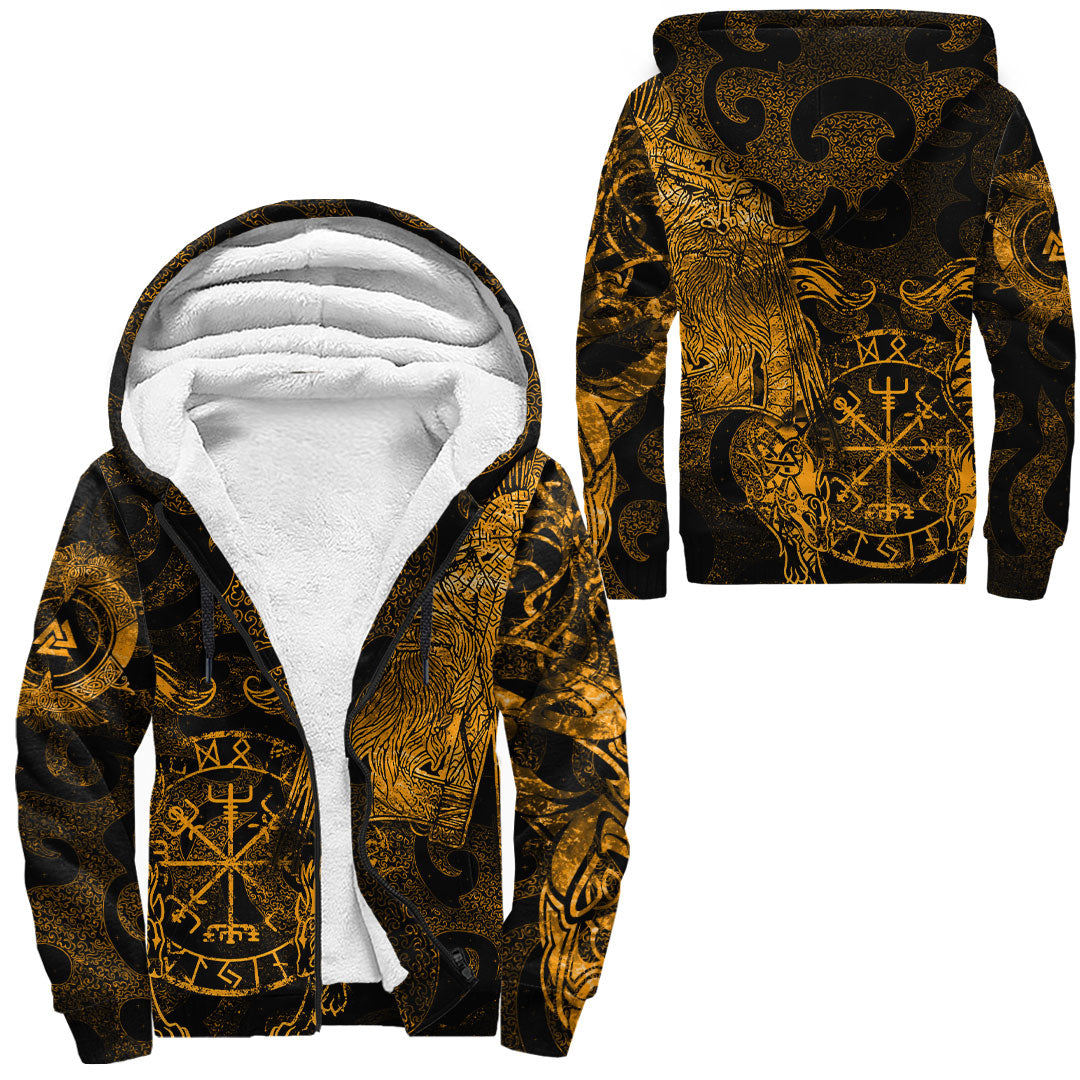 Viking Clothing Viking Odin Tattoo Gold Version Sherpa Hoodie RLT12 - Wonder Print Shop