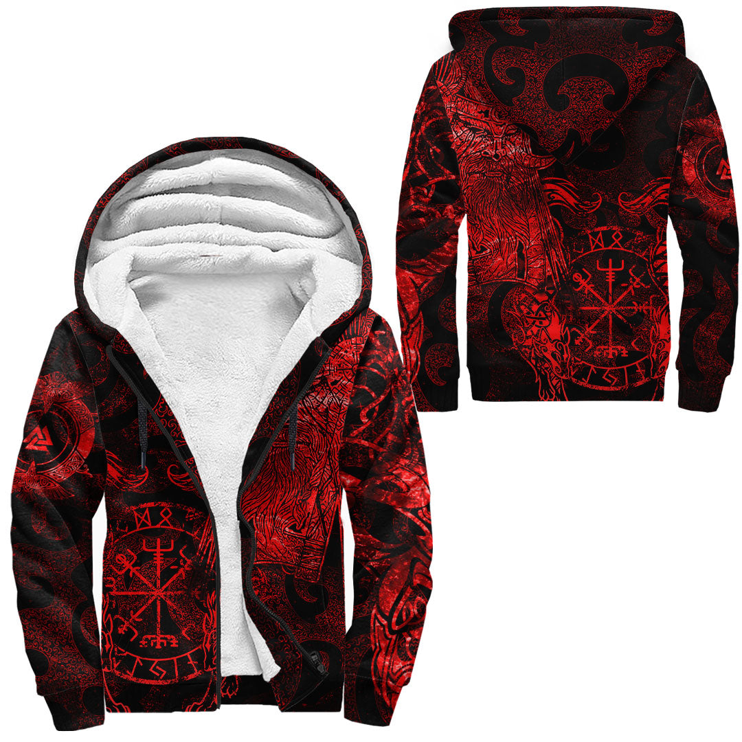 Viking Clothing Viking Odin Tattoo Red Version Sherpa Hoodie RLT12 - Wonder Print Shop