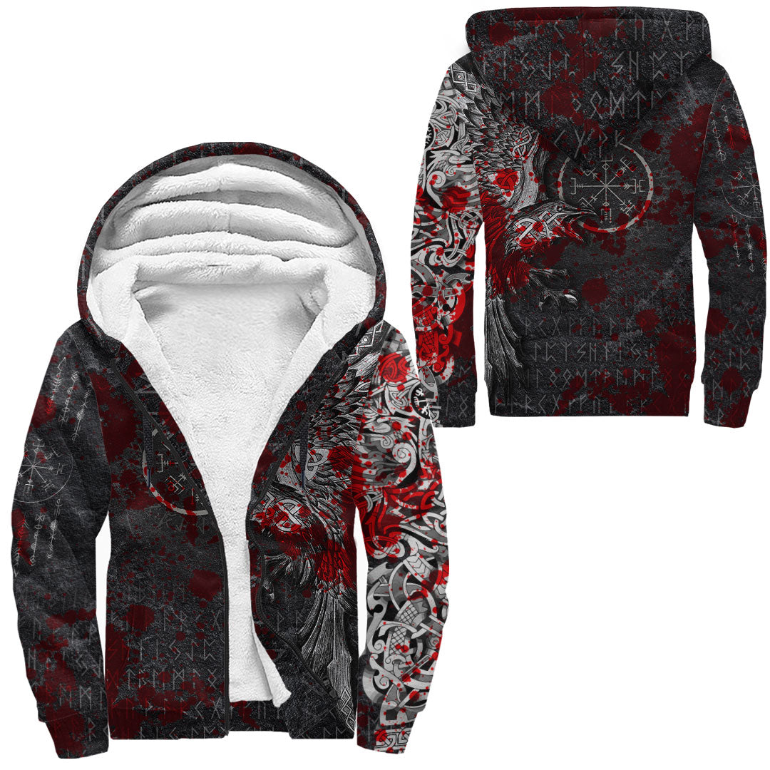 Viking Clothing Viking Odin Raven Tattoo Style Blood Version Raglan Sherpa Hoodie RLT12 - Wonder Print Shop