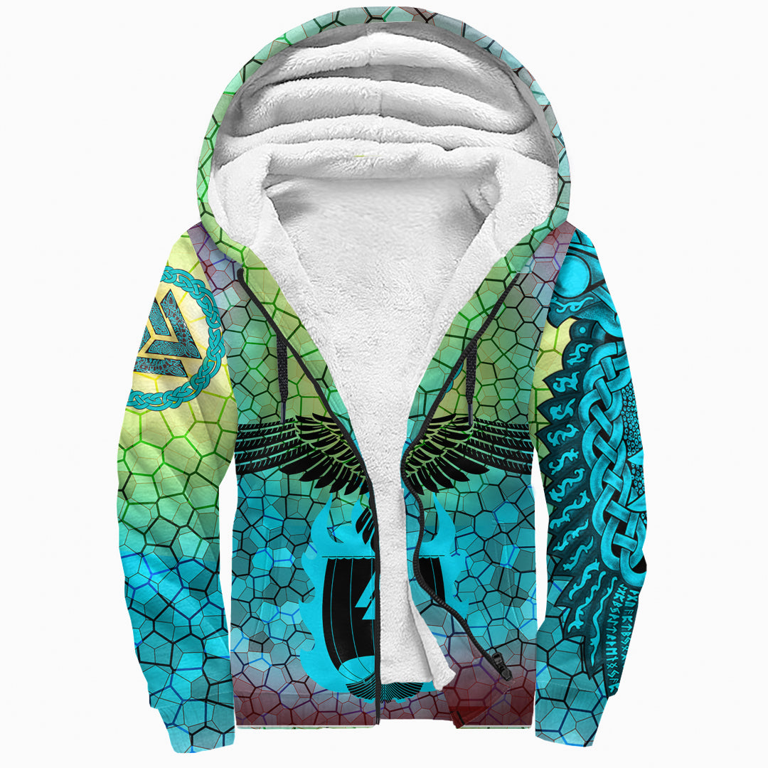 viking-sherpa-hoodie-raven-of-odin-and-drakkar-on-fire-on-vignette-cyan-valknut