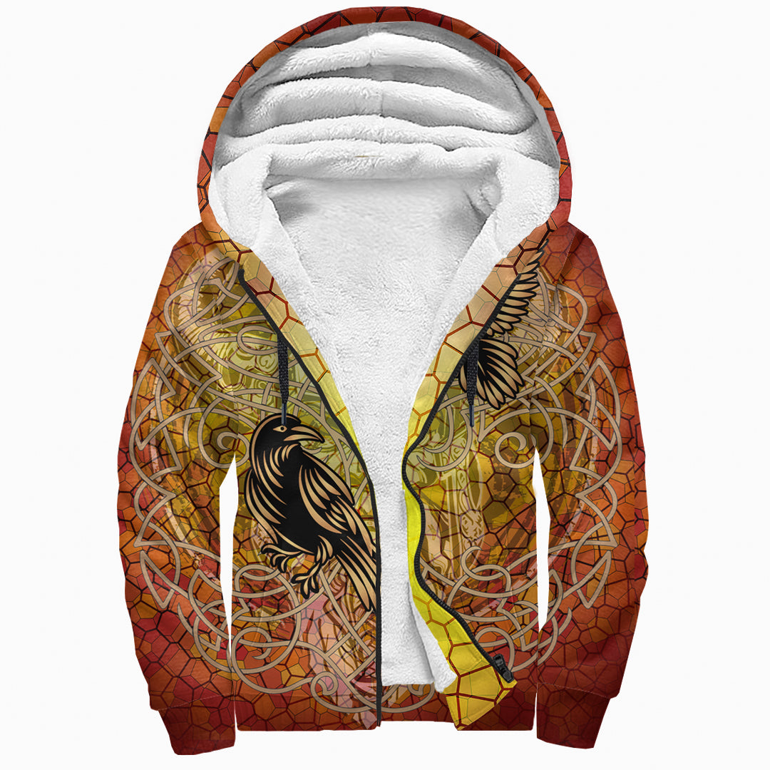 Viking Celtic Symbol Sherpa Hoodie Huginn and Muninn Of Odin On Yggdrasil Gold RLT12 - Wonder Print Shop