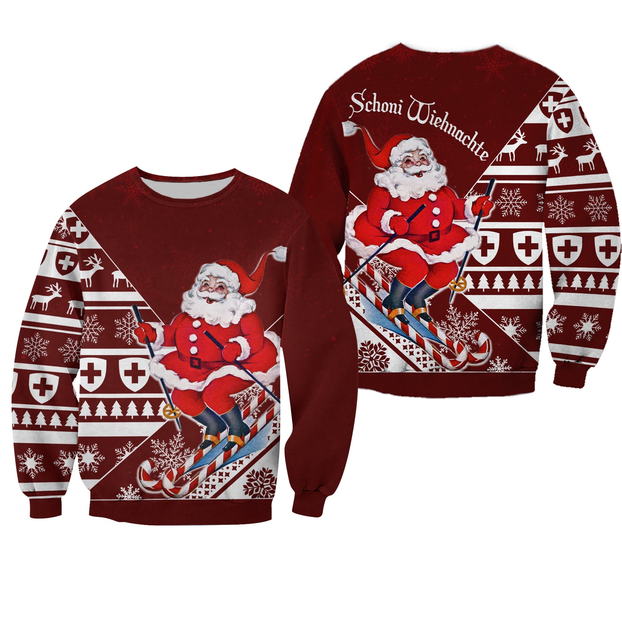 skiing-santa-schoni-wiehnachte-swiss-christmas-pattern-sweatshirt