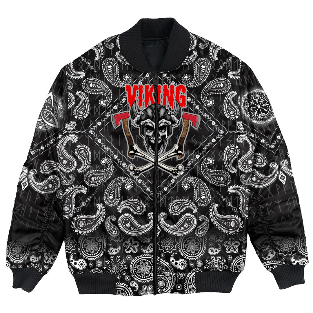 Viking Bomber Jacket Skull Axes with Bandana Paisley Style RLT12 - Wonder Print Shop