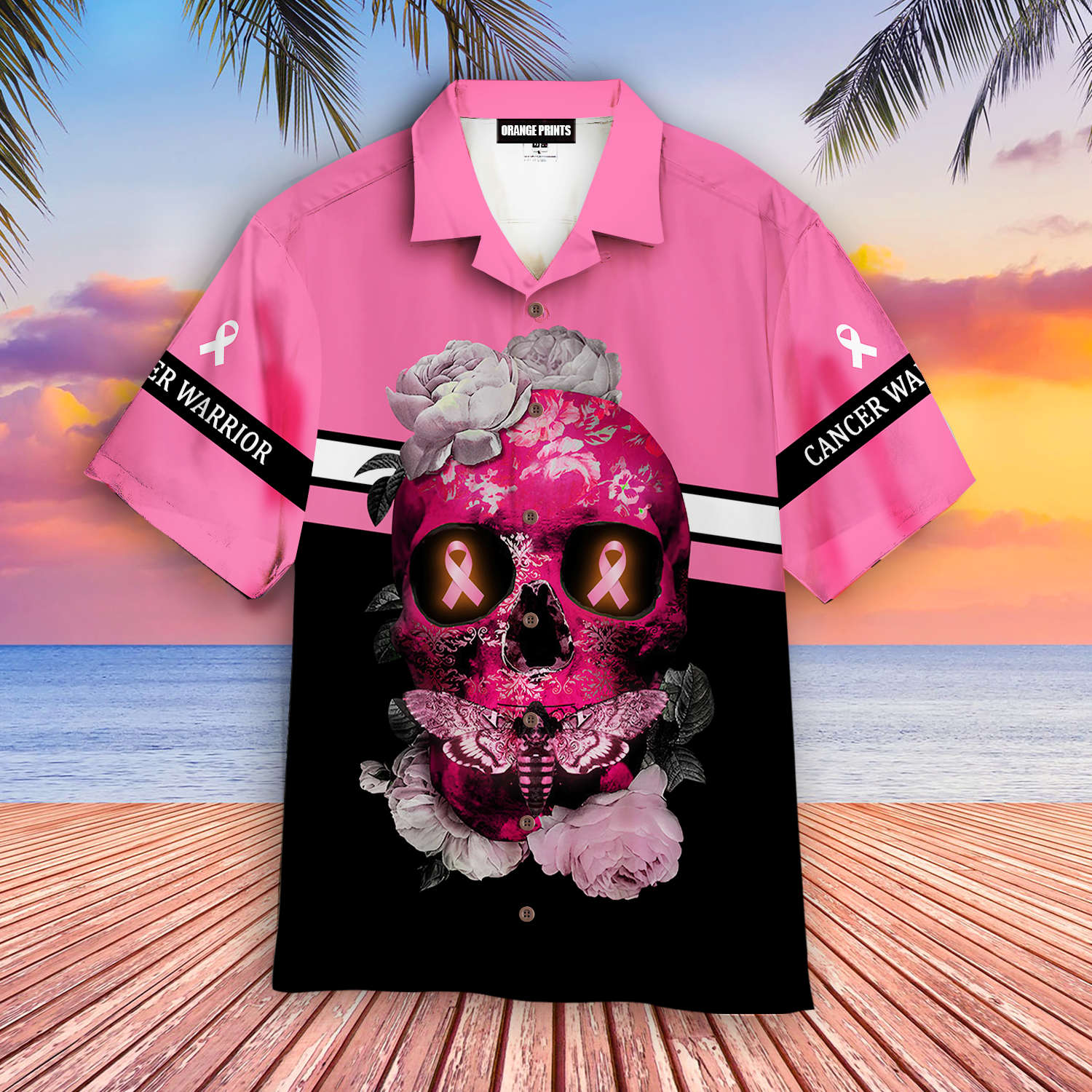 Skull Flower Breast Cancer Awareness Hawaiian Shirt - Wonder Print Shop