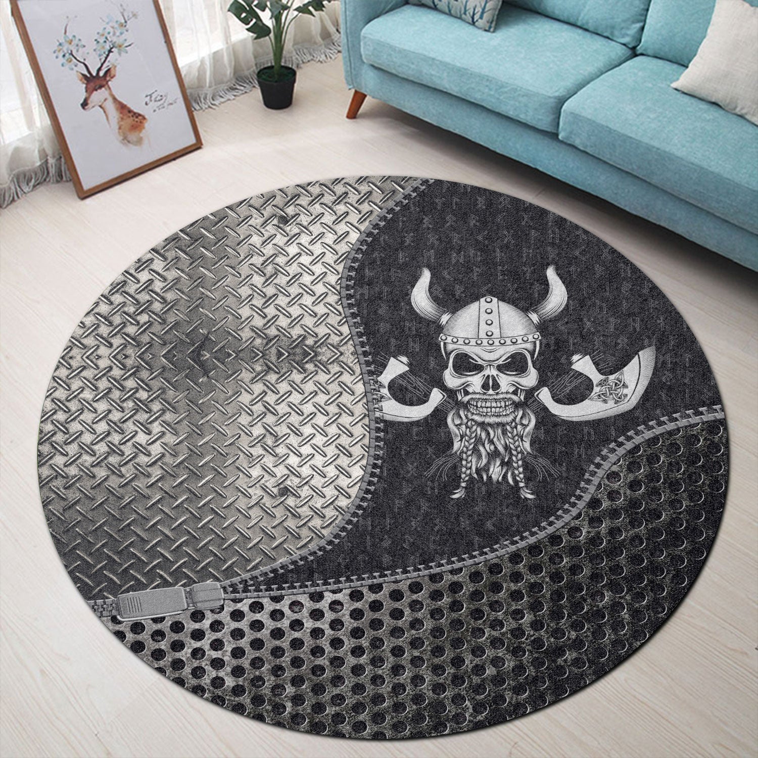 viking-carpet-skull-helmet-with-horns-and-two-crossed-axes-round-carpet