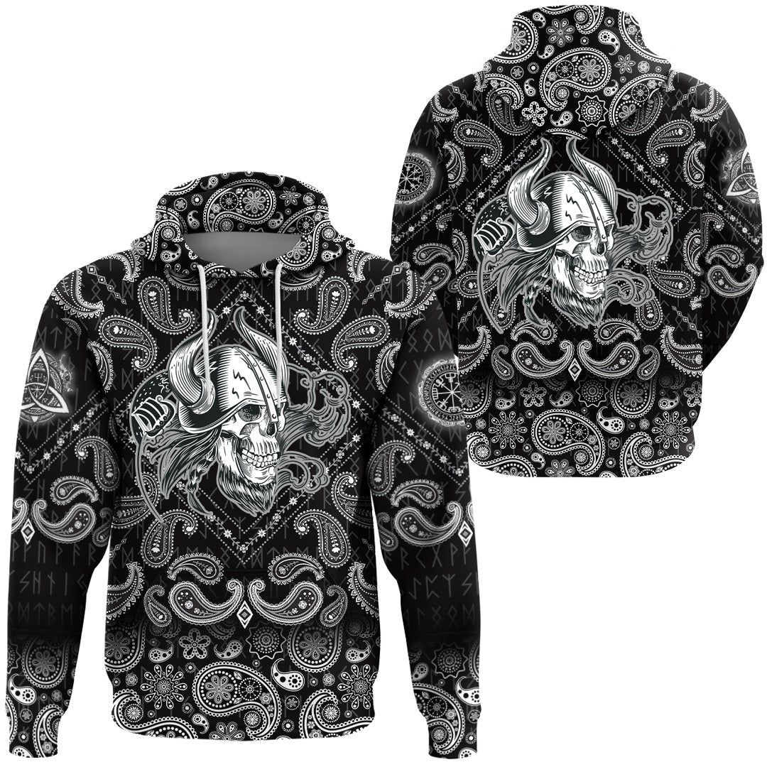 Viking Hoodie Skull In The Helmet Of The Viking with Bandana Paisley Style RLT12 - Wonder Print Shop