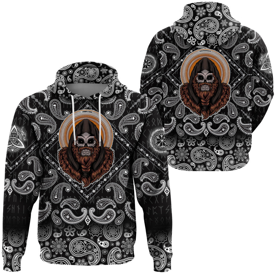 Viking Hoodie Skull Premium with Bandana Paisley Style RLT12 - Wonder Print Shop