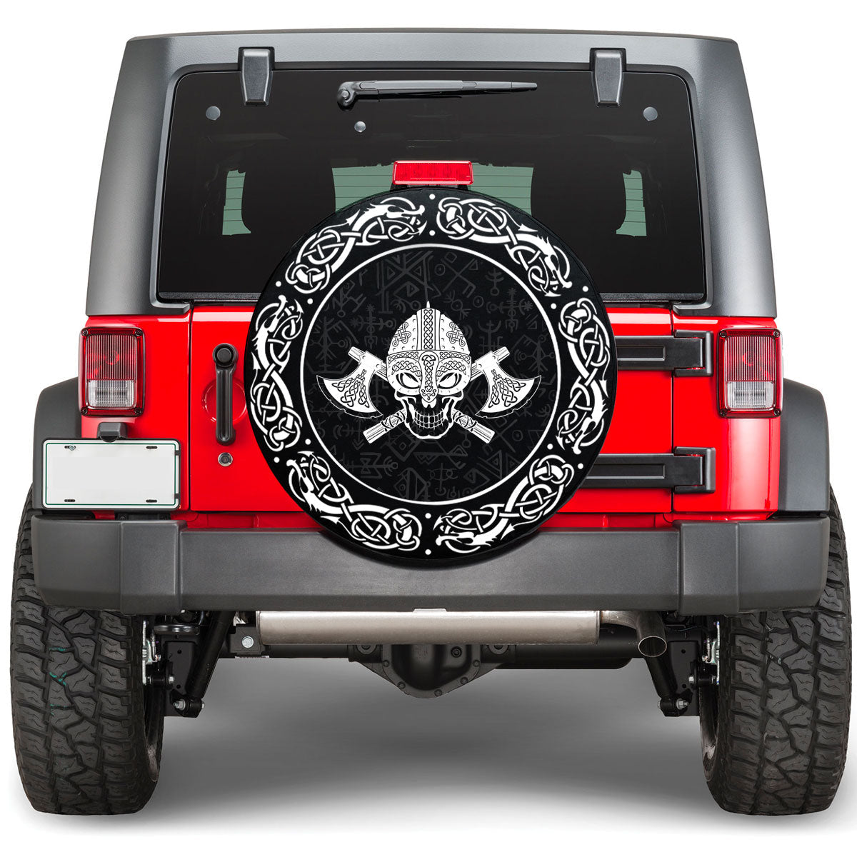 Viking Skull Wearing Helmet Over Crossed Battle Axes Viking Spare Tire Cover RLT12 - Wonder Print Shop