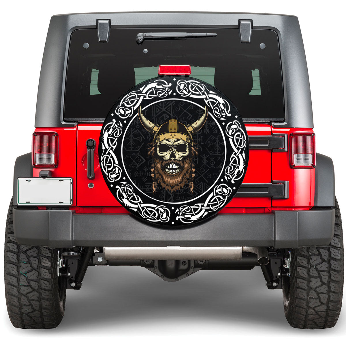 Viking Skull With Braided Hair and Horned Hat Viking Spare Tire Cover RLT12 - Wonder Print Shop