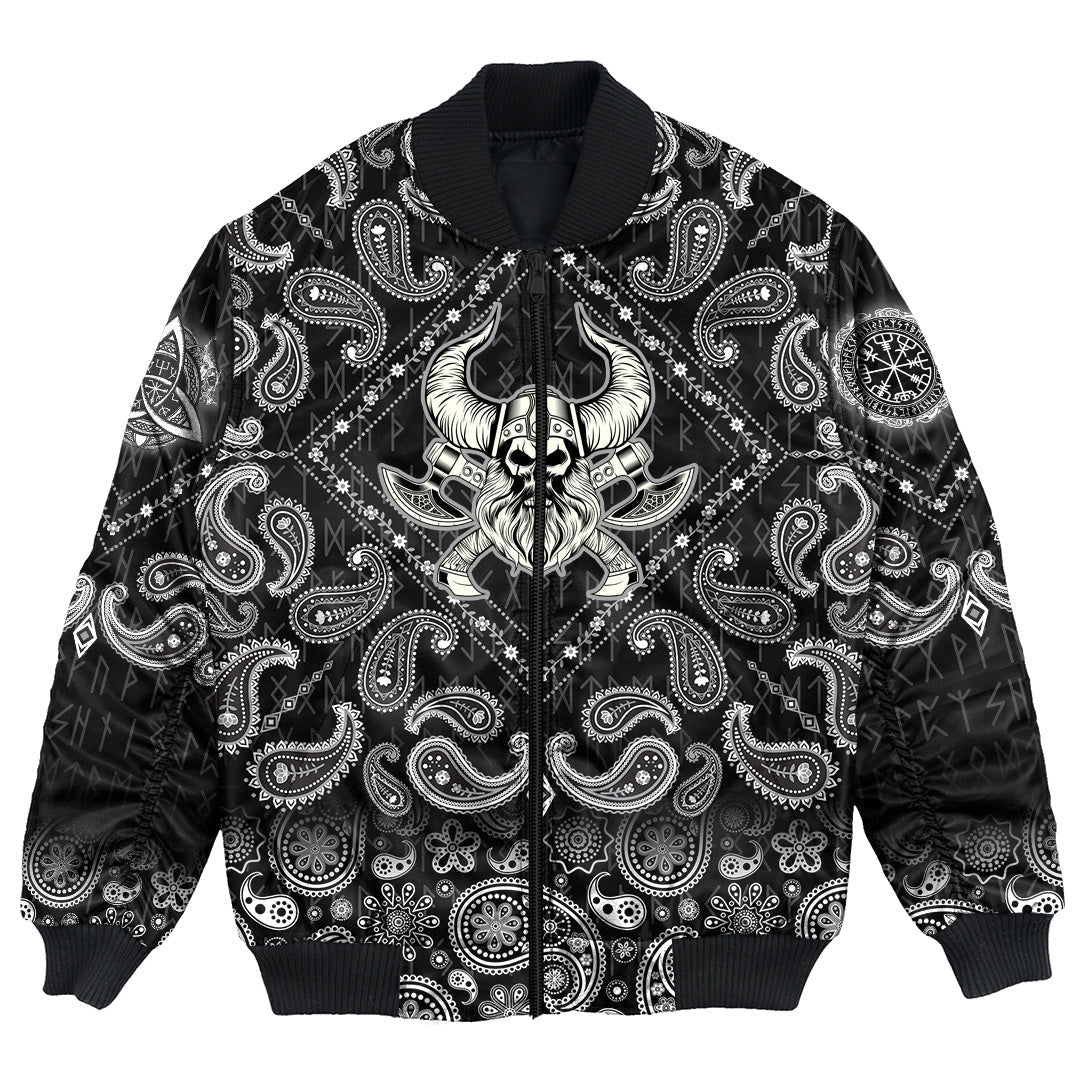 Viking Bomber Jacket Skull With Crossed Axes with Bandana Paisley Style RLT12 - Wonder Print Shop