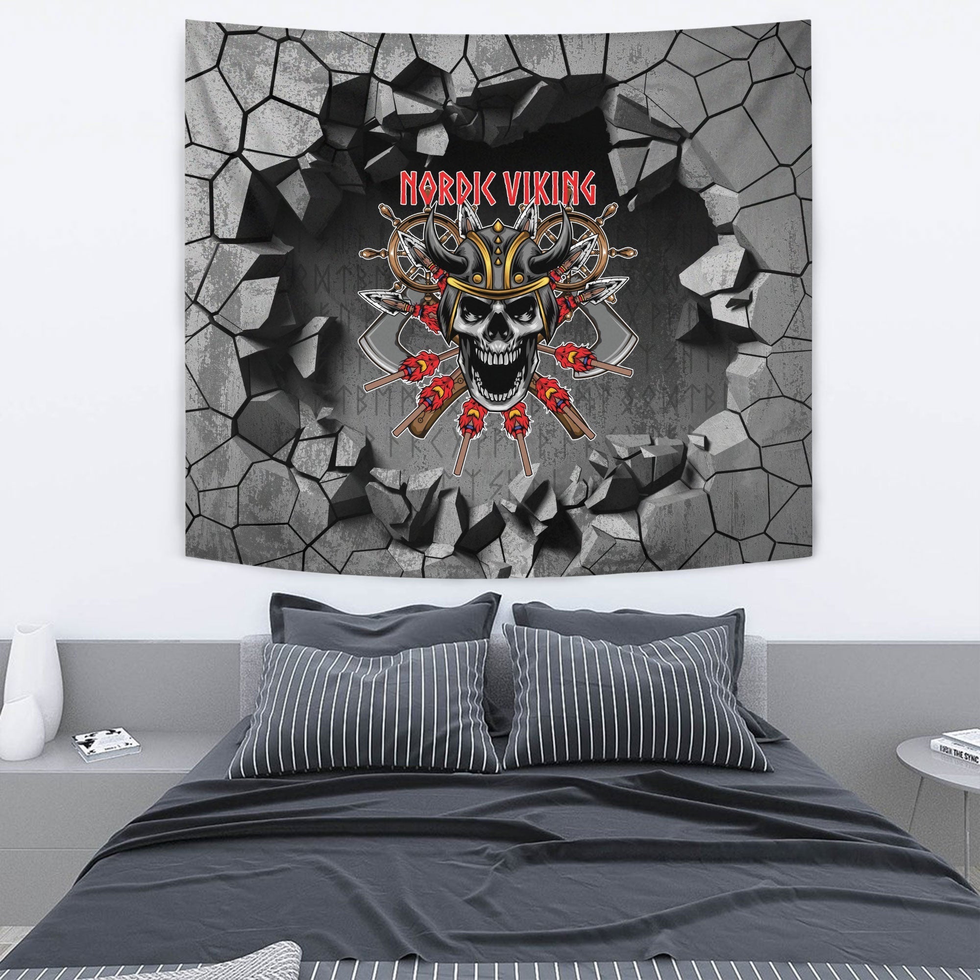 Viking Tapestry - Silver Plaster Skull Left Side Isolated Tapestry RLT12 - Wonder Print Shop