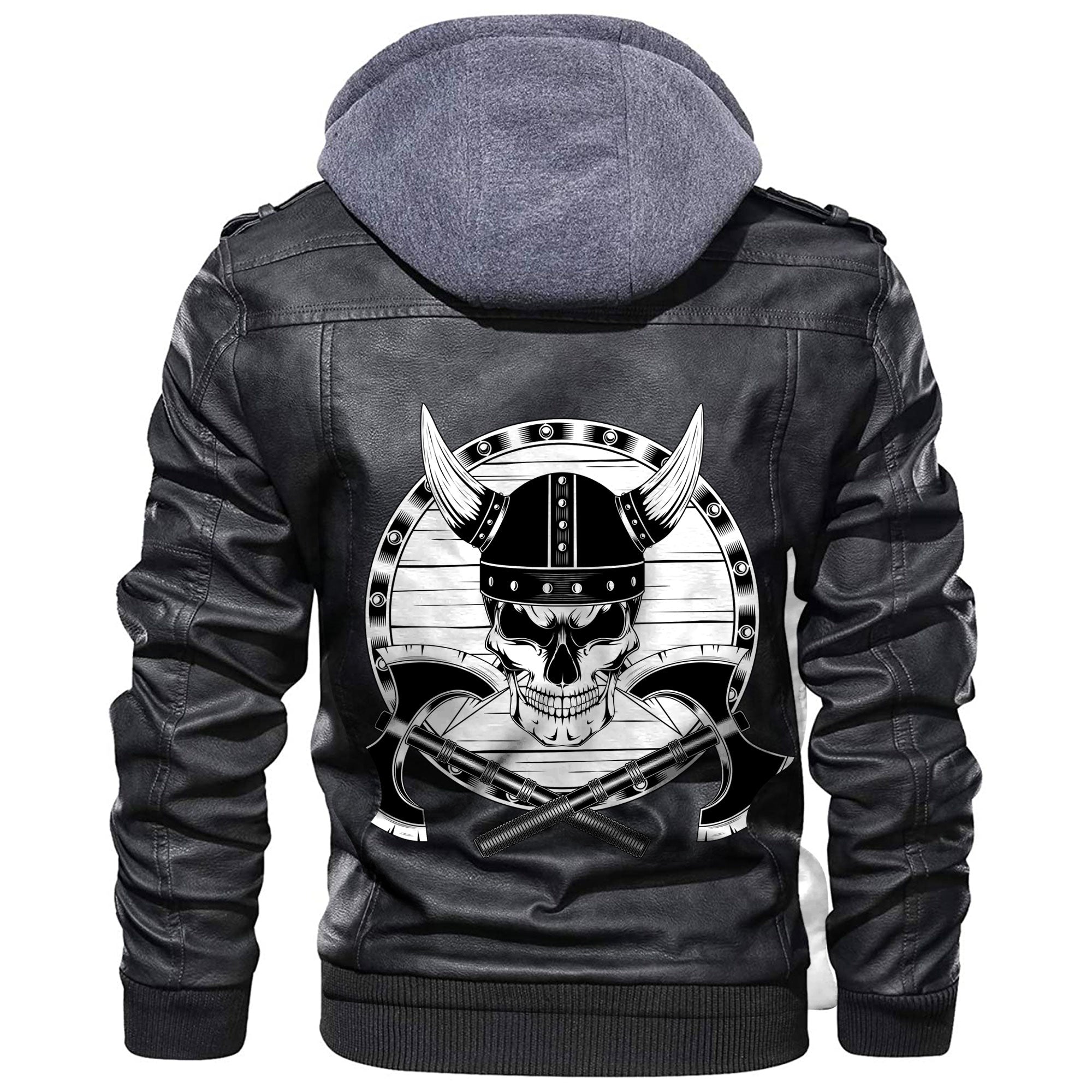 Viking Skull in helmet with horns with shield and axes Leather Jacket RLT12 - Wonder Print Shop