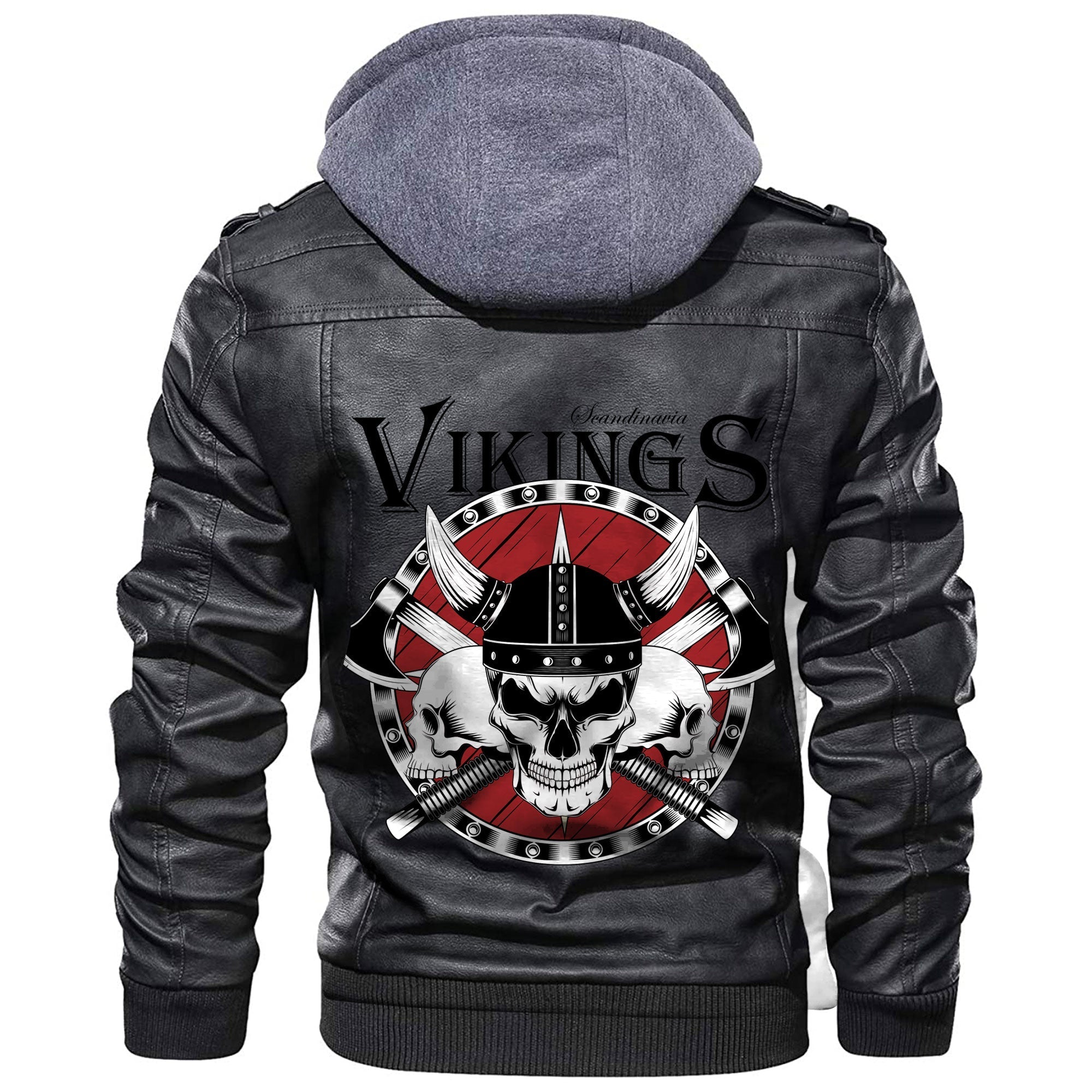 Viking Skulls With A Shield and Axes Leather Jacket RLT12 - Wonder Print Shop