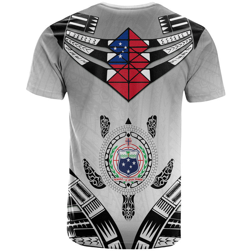 Light gray kid T-shirt back view with red/blue star diamond and circular crest graphic