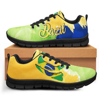 Low-top lace-up sneakers with yellow, green, and blue Brazil graphic; black laces, black sole