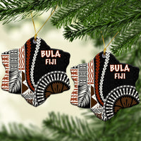 Star-shaped ceramic ornaments with gold hooks, “BULA FIJI” in red on black print
