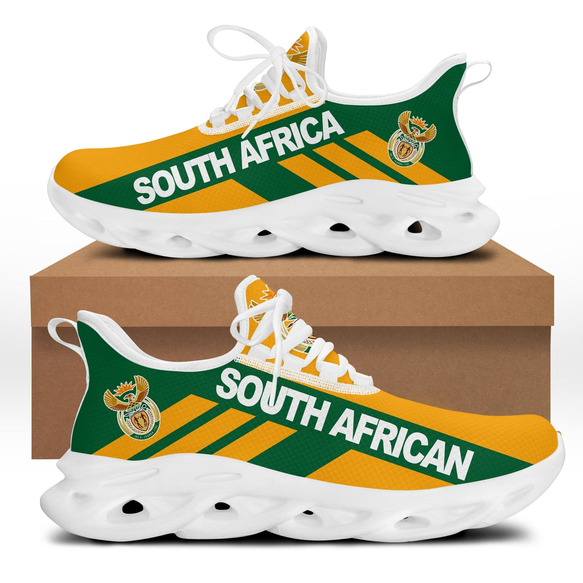 Chunky sneakers with South Africa flag print, white sole and white laces