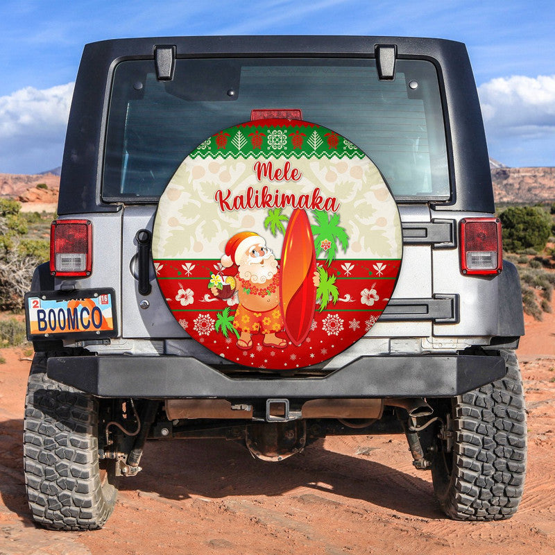 Hawaii Christmas Spare Tire Cover Santa Claus Surfing Simple Style - Beige Red LT8 - Wonder Print Shop