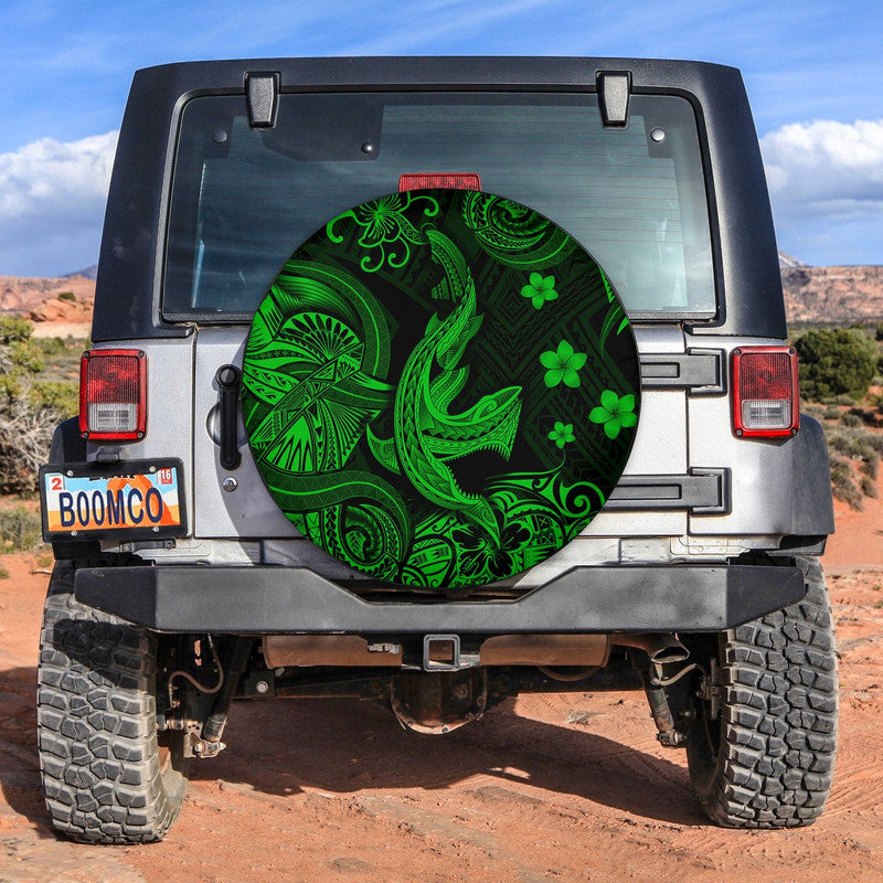 Hawaii Angry Shark Polynesian Spare Tire Cover Unique Style - Green LT8 - Wonder Print Shop