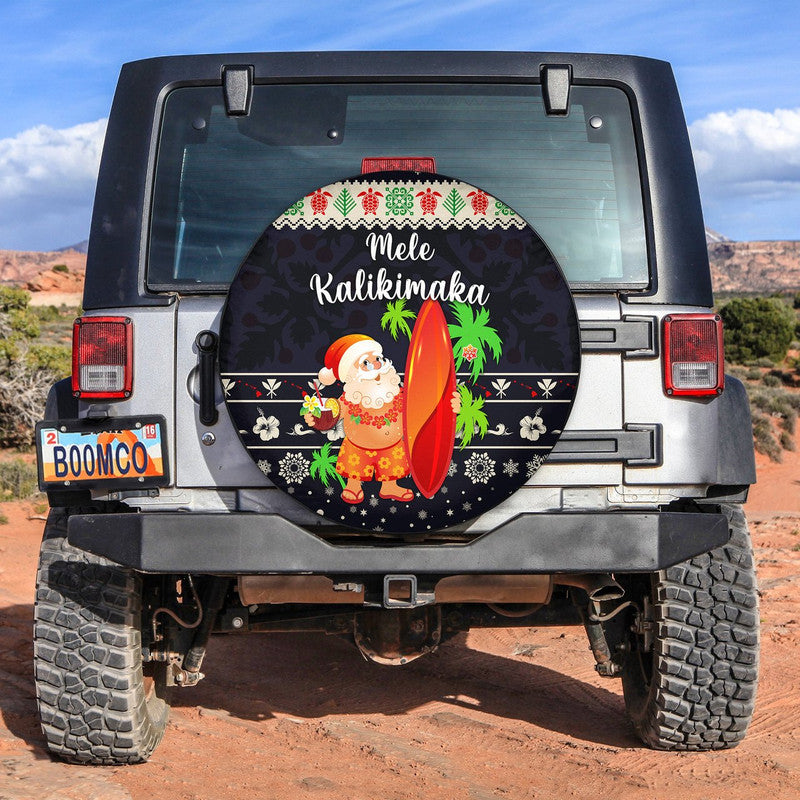 Hawaii Christmas Spare Tire Cover Santa Claus Surfing Simple Style - Navy LT8 - Wonder Print Shop