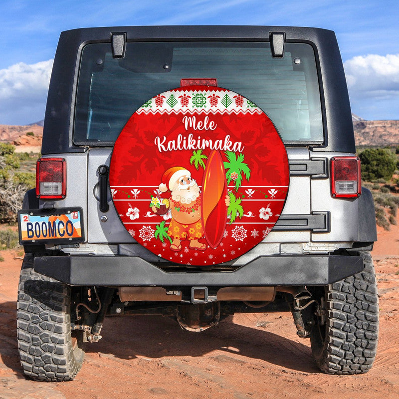 Hawaii Christmas Spare Tire Cover Santa Claus Surfing Simple Style - Red LT8 - Wonder Print Shop