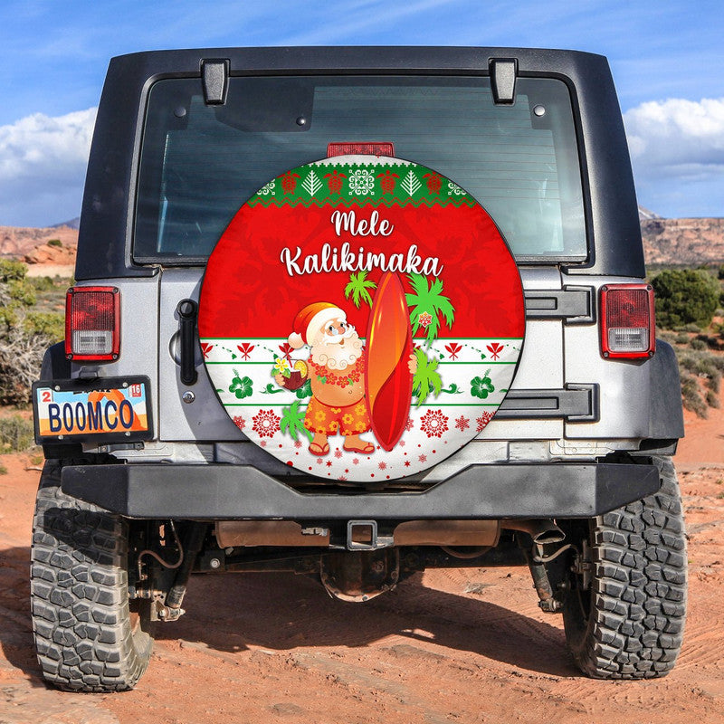 Hawaii Christmas Spare Tire Cover Santa Claus Surfing Simple Style - White LT8 - Wonder Print Shop