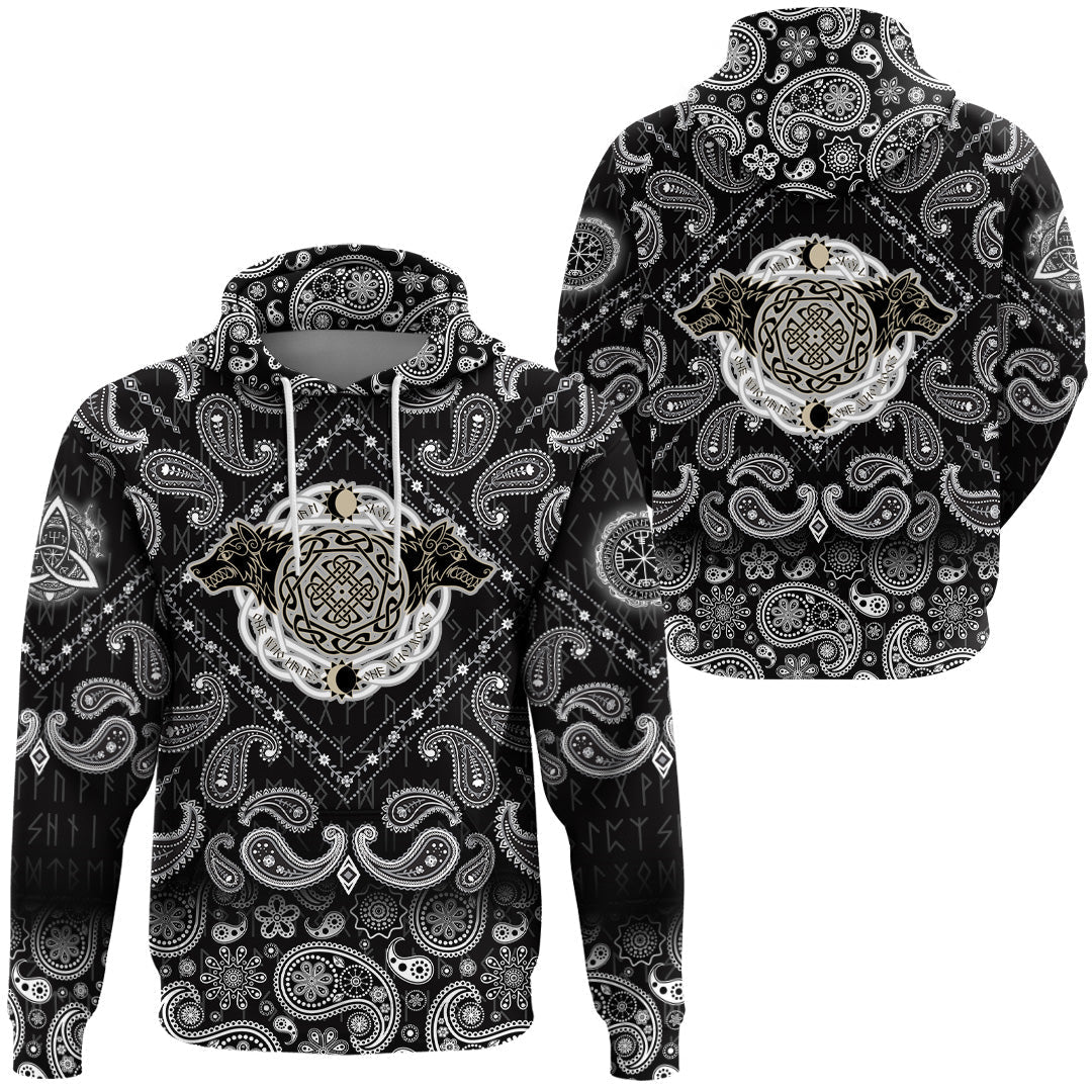 Viking Hoodie Special Hati and Skoll with Bandana Paisley Style RLT12 - Wonder Print Shop