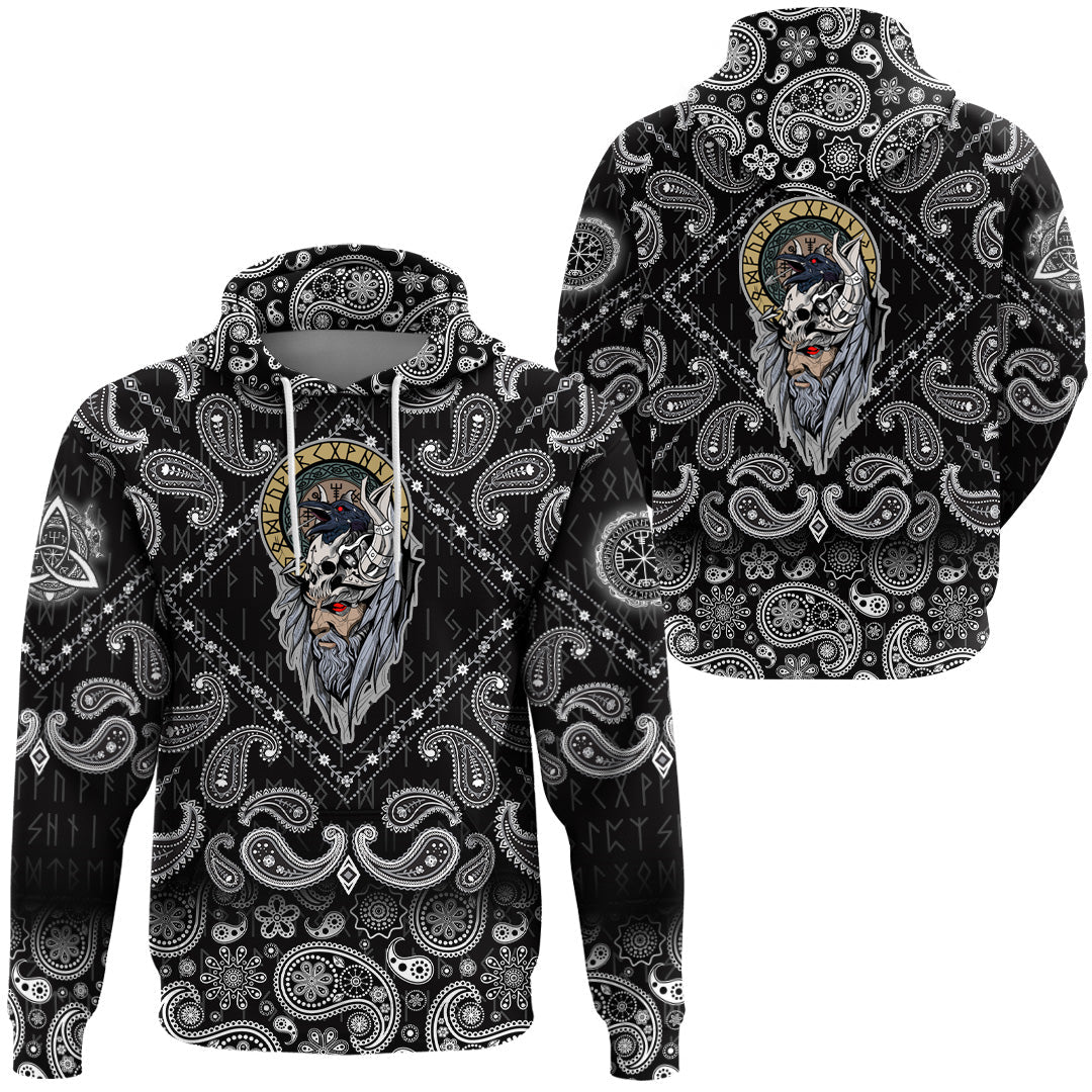 Viking Hoodie Special Odin and Raven with Bandana Paisley Style RLT12 - Wonder Print Shop