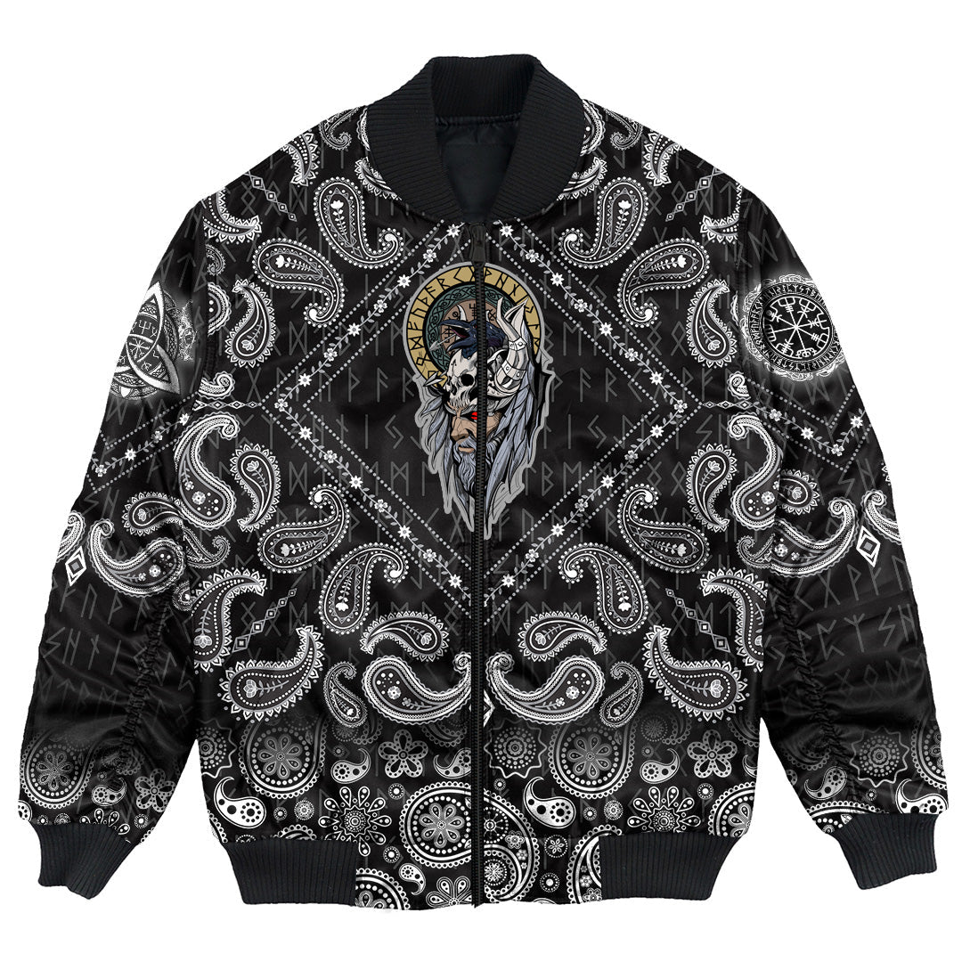 Viking Bomber Jacket Special Odin and Raven with Bandana Paisley Style RLT12 - Wonder Print Shop