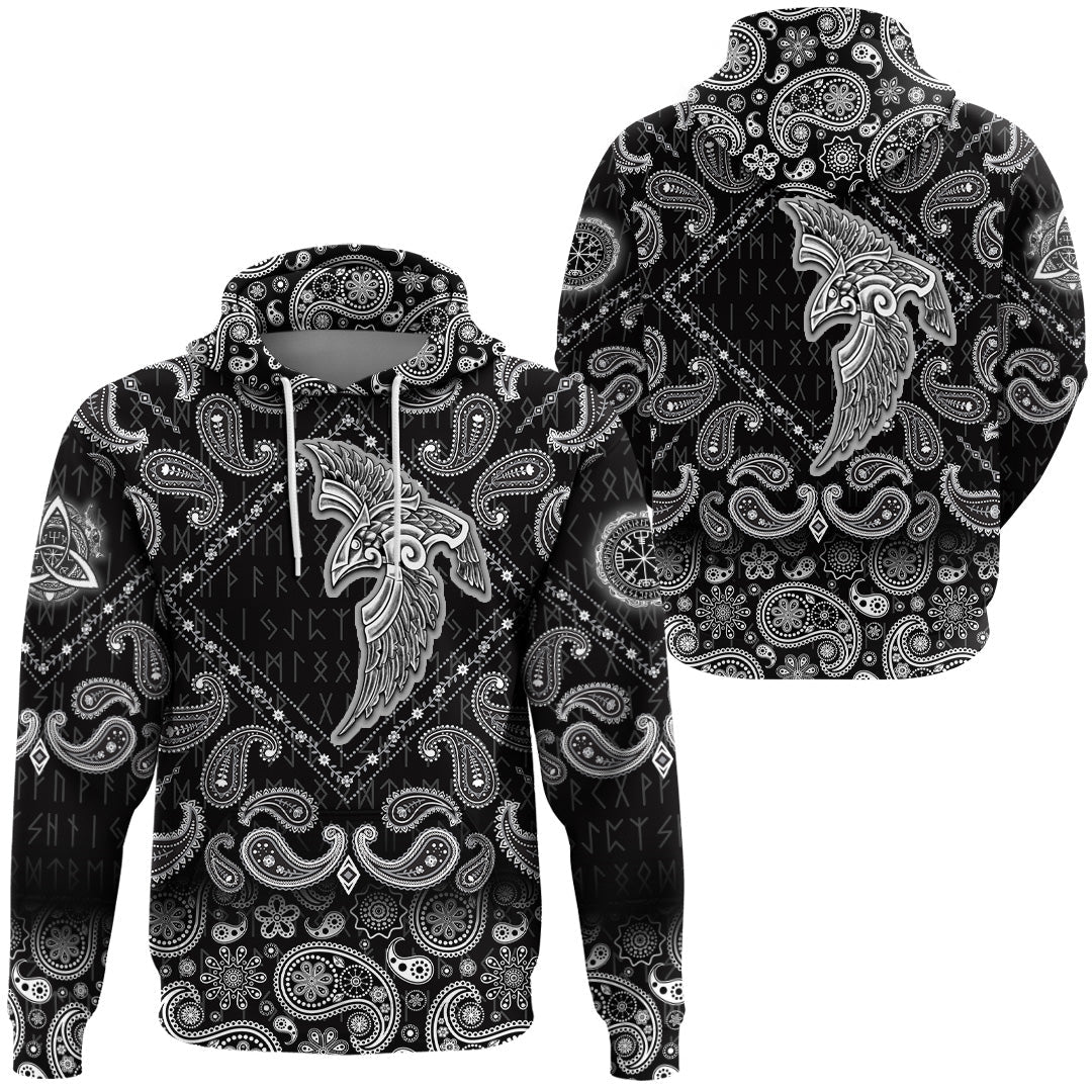 Viking Hoodie Special Raven Tattoo with Bandana Paisley Style RLT12 - Wonder Print Shop