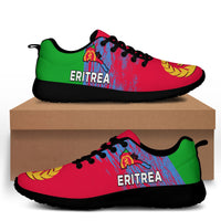 Red Eritrea sporty sneakers, green heel, black laces, black rubber sole