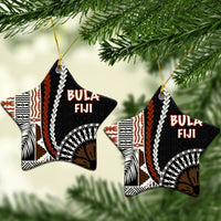 Star ceramic Christmas ornaments, black “BULA FIJI” with orange and white island pattern
