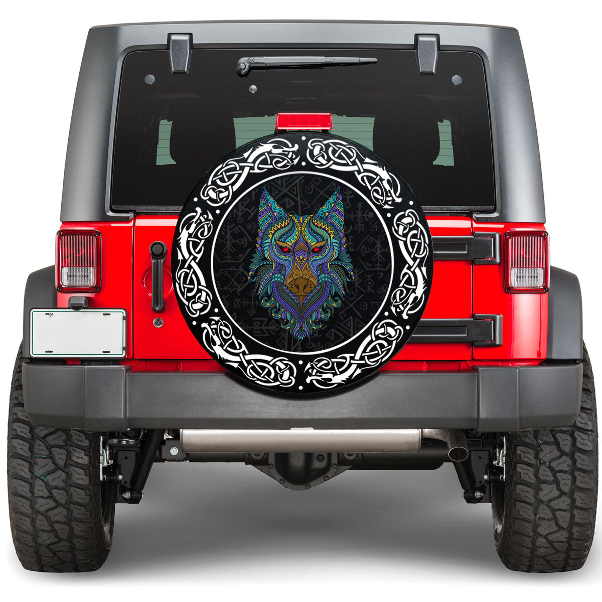 Viking Stylized Wolf In Ethnic Viking Spare Tire Cover RLT12 - Wonder Print Shop