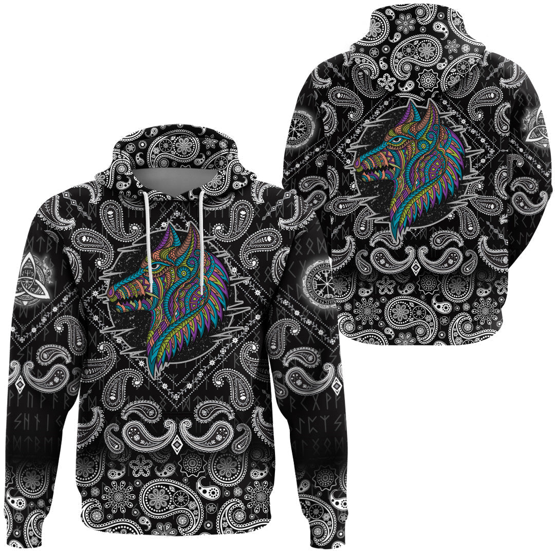 Viking Hoodie Stylized dog in ethnic dark with Bandana Paisley Style RLT12 - Wonder Print Shop