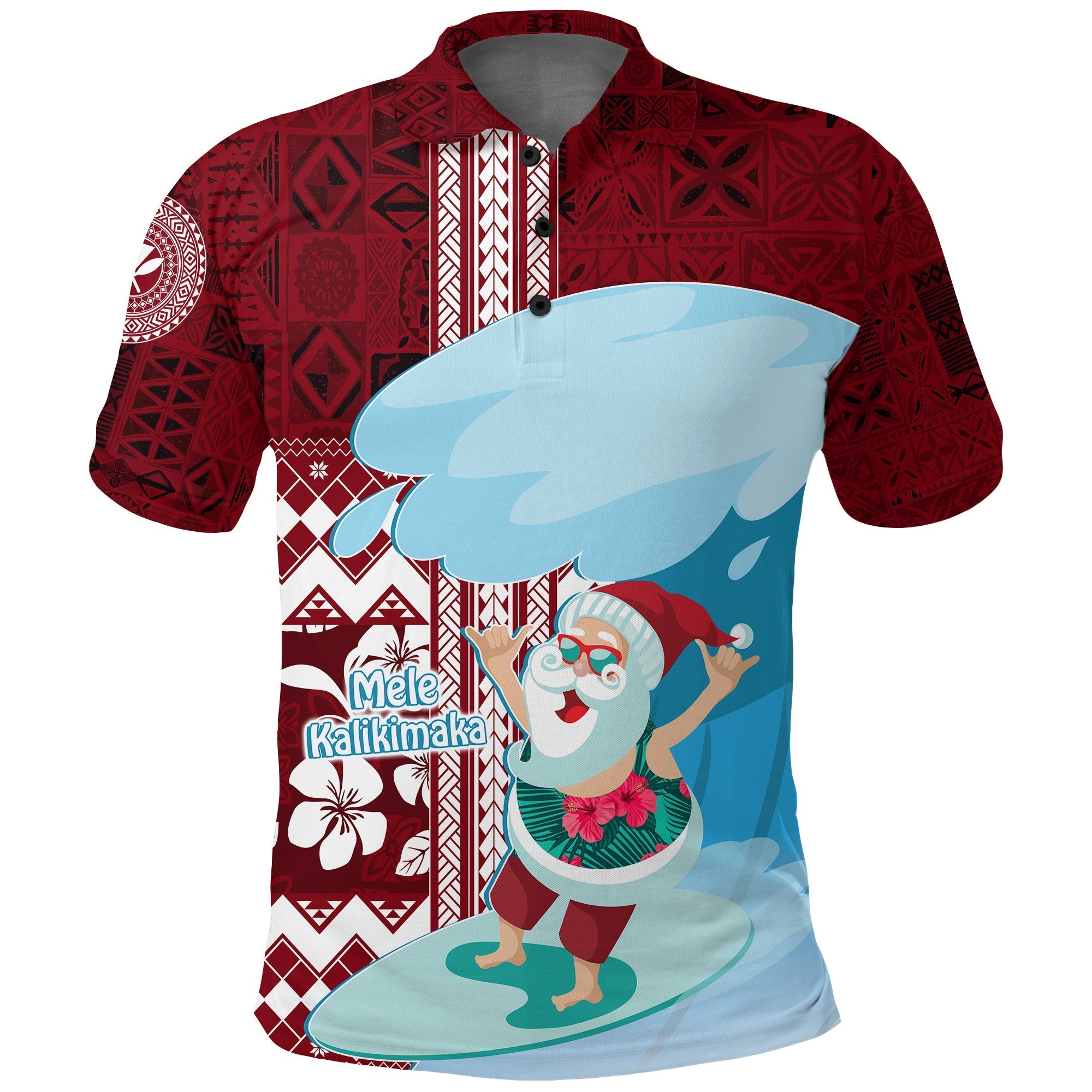 Christmas Hawaii Surfing Santa Claus Mele Kalikimaka Polo Shirt - Wonder Print Shop