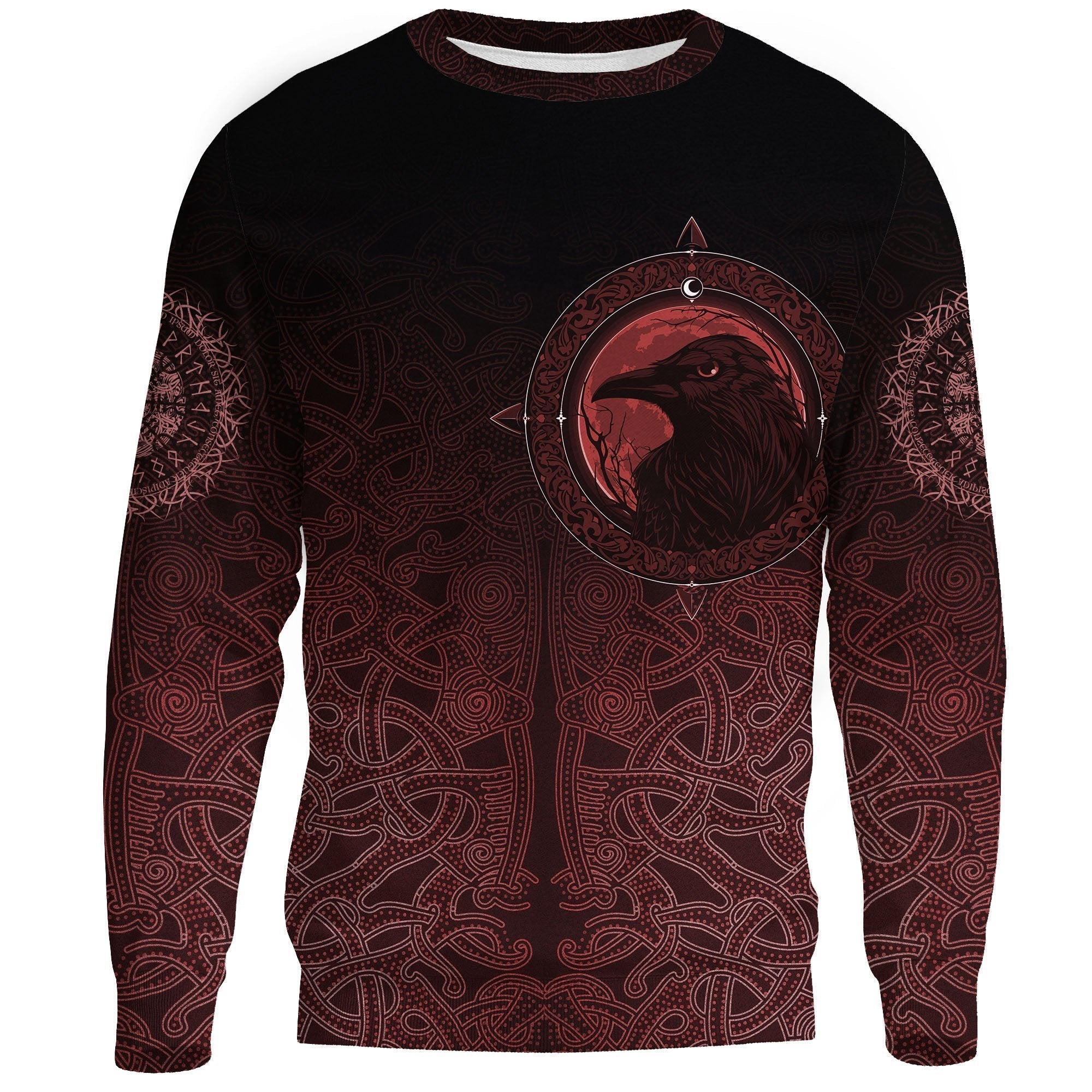 Viking Sweatshirt Knitted Long - Sleeved Sweater, Ethnic Odin Raven Red RLT12 - Wonder Print Shop