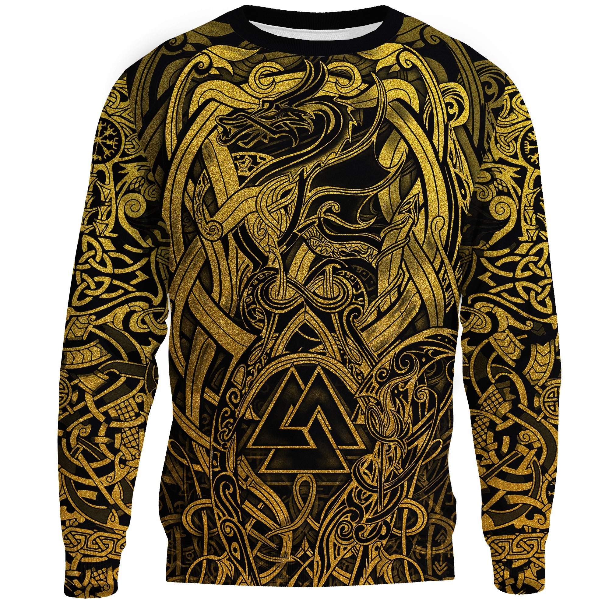 viking-sweatshirt-valknut-and-dragon-tattoo-golden