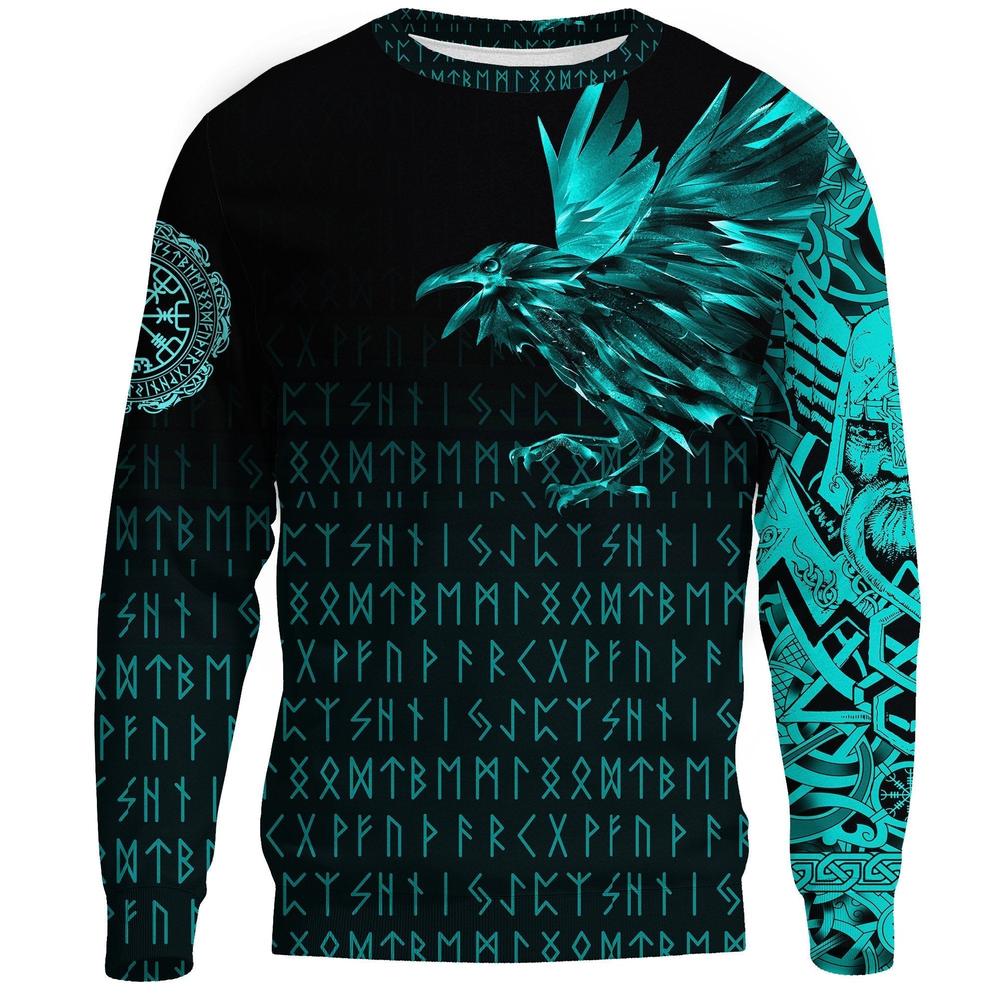 Viking Sweatshirt - The Raven Of Odin Rune Cyan RLT12 - Wonder Print Shop