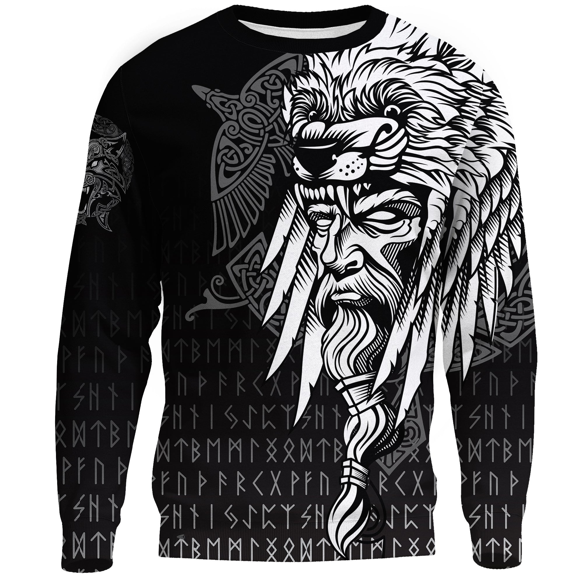 Viking Sweatshirts Odin Raven and Fenrir On Hand RLT12 - Wonder Print Shop