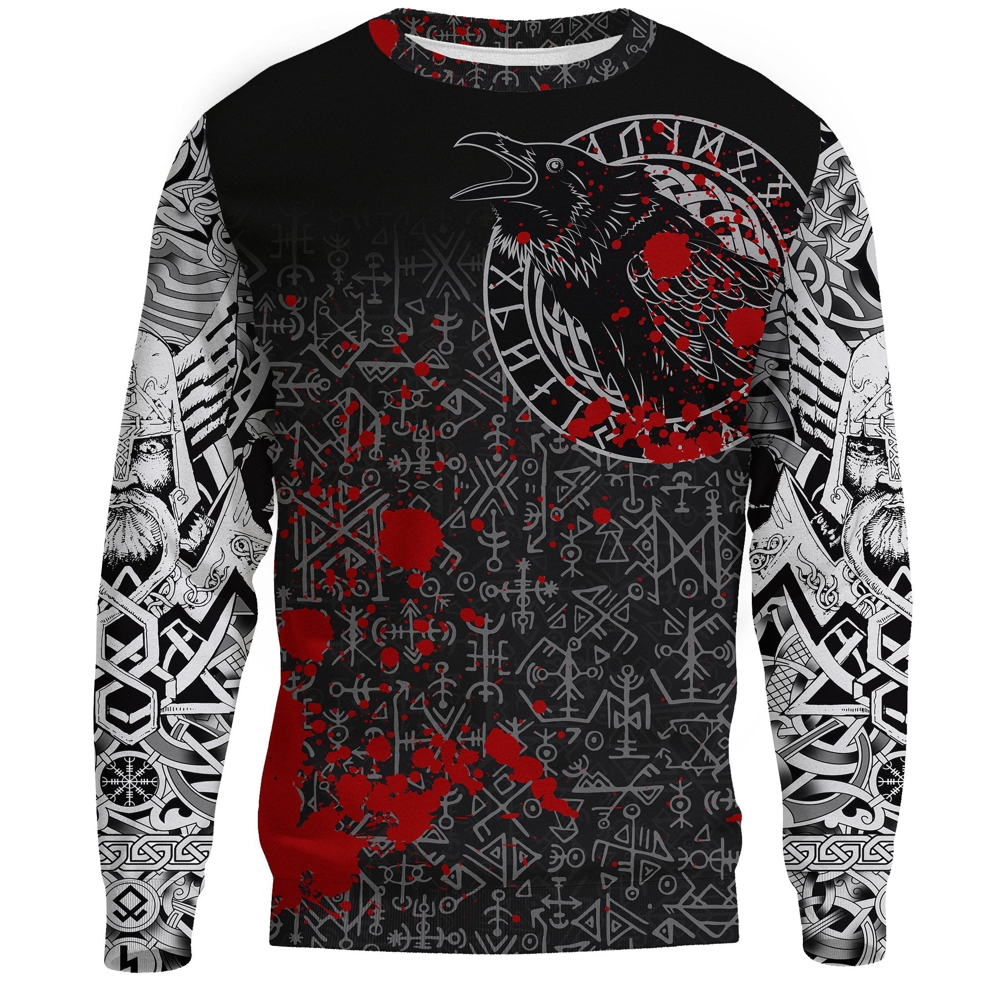 Viking Sweatshirt - Odin Raven Rune Futhark Blood RLT12 - Wonder Print Shop