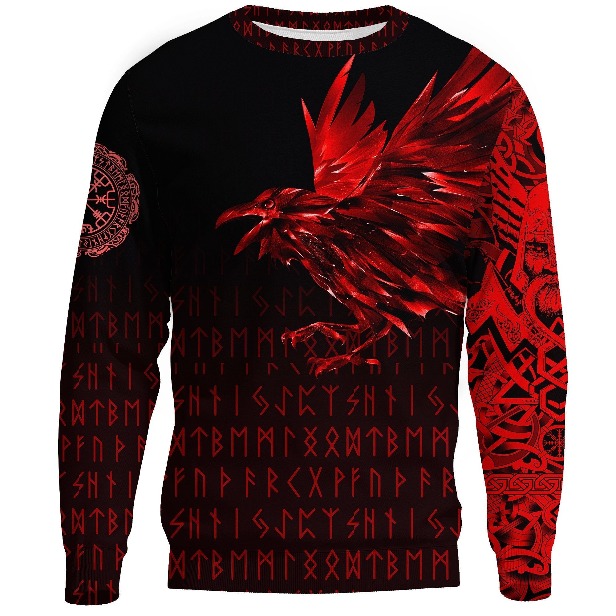 Viking Sweatshirt - The Raven Of Odin Rune, Red RLT12 - Wonder Print Shop