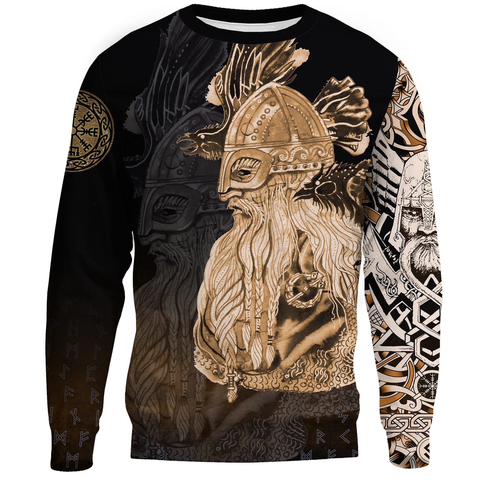 Viking Sweatshirts - Odin Raven Viking Gold RLT12 - Wonder Print Shop