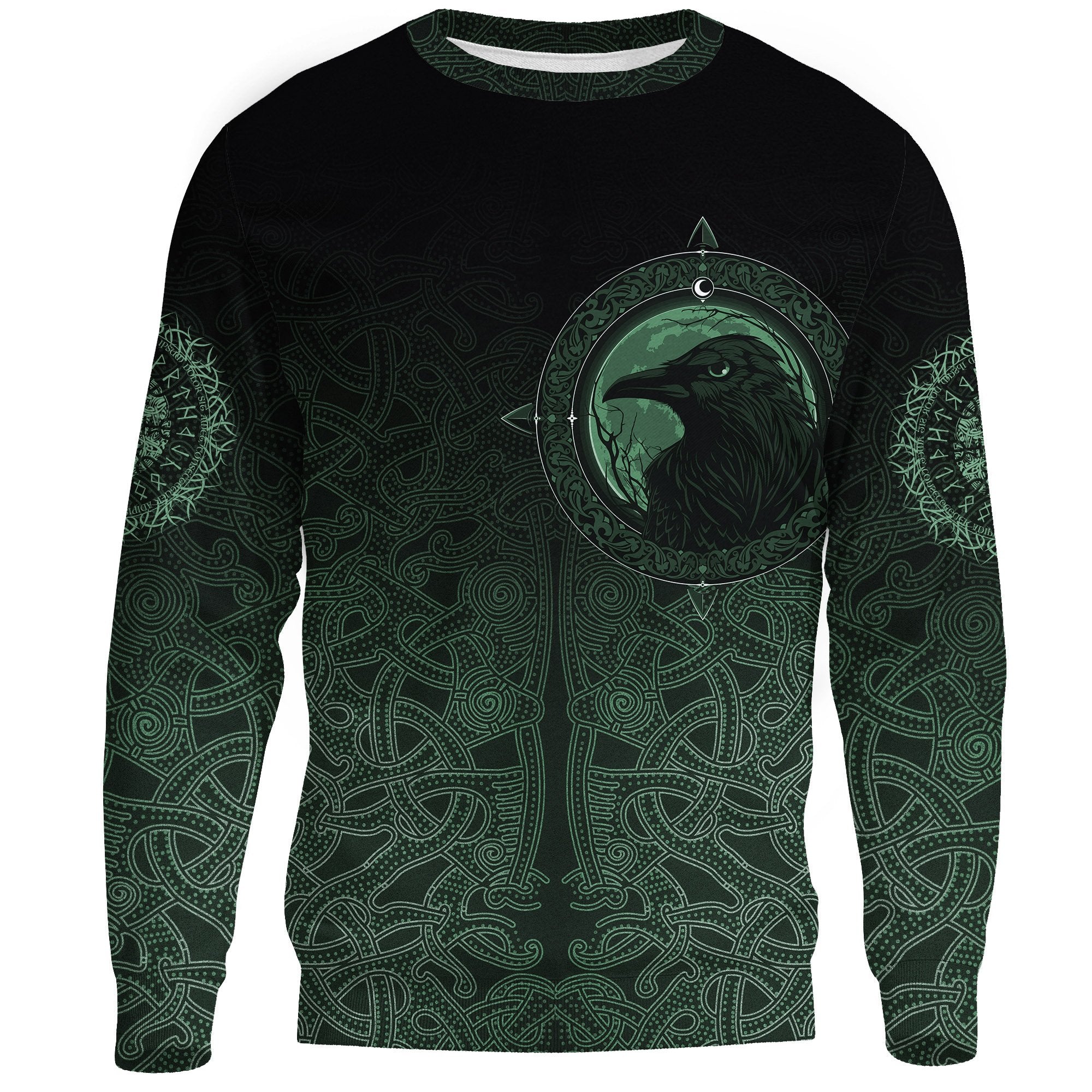 Viking Sweatshirt, Ethnic Odin Raven Green RLT12 - Wonder Print Shop