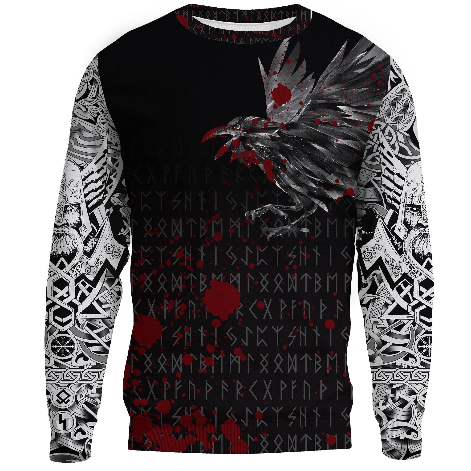 Viking Sweatshirt - The Raven Of Odin Rune Blood RLT12 - Wonder Print Shop